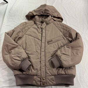 K79.‎ Girls Brown Puffer Jacket with Hood and Elastic Cuffs (L 14/16)